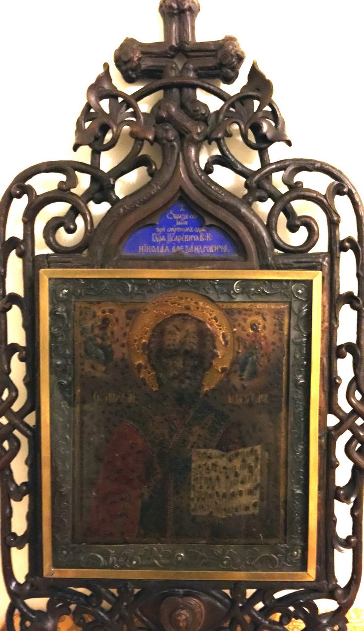 La venerata icona di San Nicola che appartenne allo zarevich Nicholas Alexandrovich, morto a Nizza nell'aprile del 1865